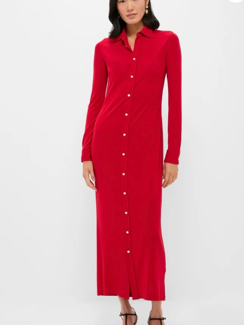 Polo by Ralph Lauren Red Long-Sleeve Button-Front Maxi Dress